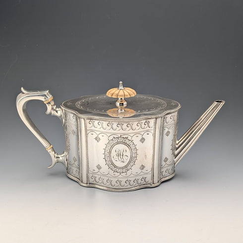 1870年左右 英國古董 鍍銀 鼓型茶壺 W&G Sissons